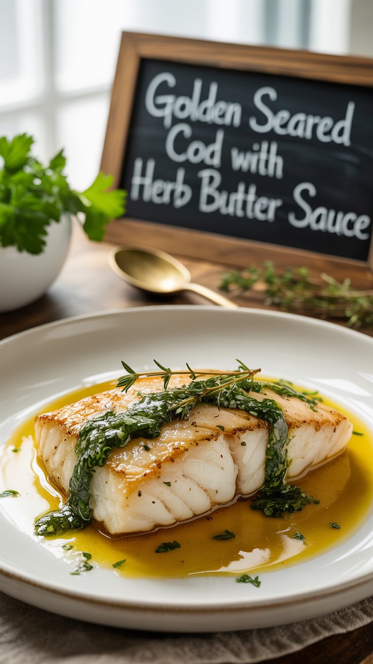 Golden Seared Cod with Herb Butter Sauce Recipe